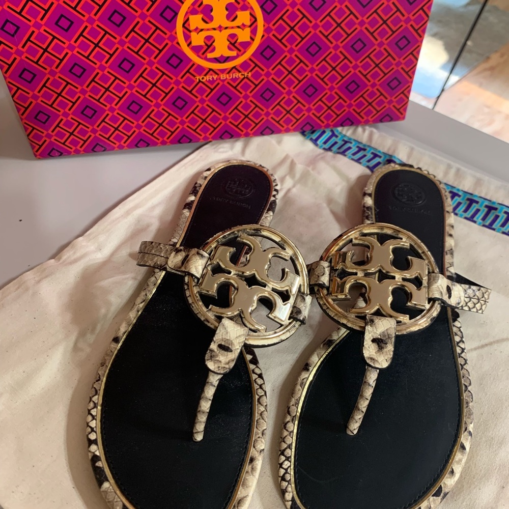 NIB Tory Burch Metal Miller Snake Printed Leather